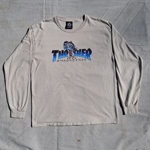 Thrasher Magazine Leopard - Large Long-Sleeve Graphic Tee Beige